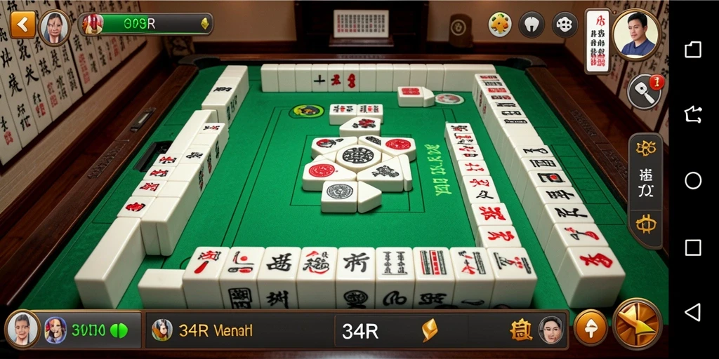 Tampilan menarik dari gameplay Mahjong dalam 34R.
