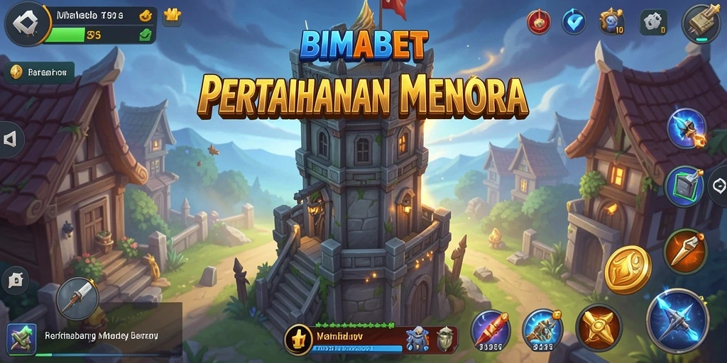 Screenshot gameplay menampilkan menara bertahan melawan gelombang musuh.