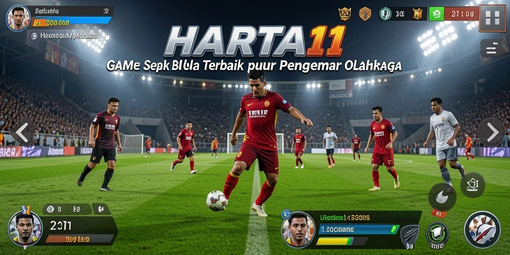 Screenshot HARTA11 menampilkan aksi seru dalam permainan sepak bola.