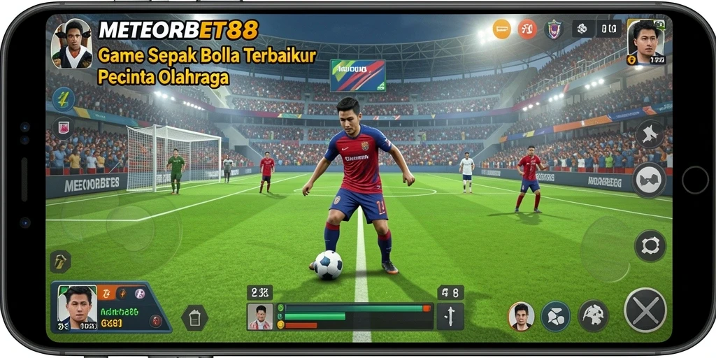 Tampilan aksi seru dalam gameplay sepak bola METEORBET88.