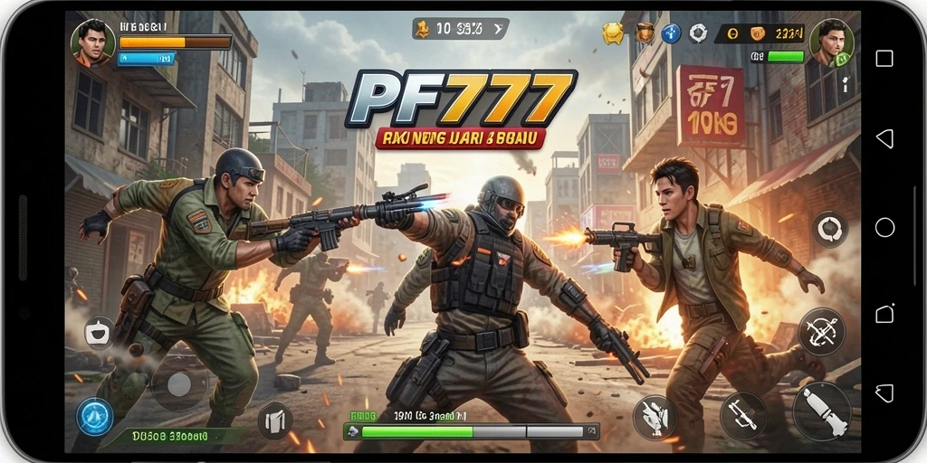 Screenshot gameplay PF777 menampilkan pertempuran aksi yang intens.